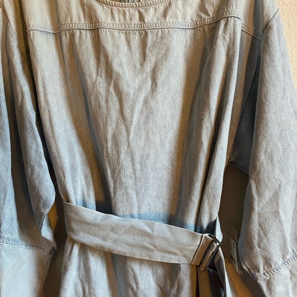 Free People Ora Denim Mini Stylish Two Toned Light Blue Belted Mini Dress Sz L - Picture 5 of 16